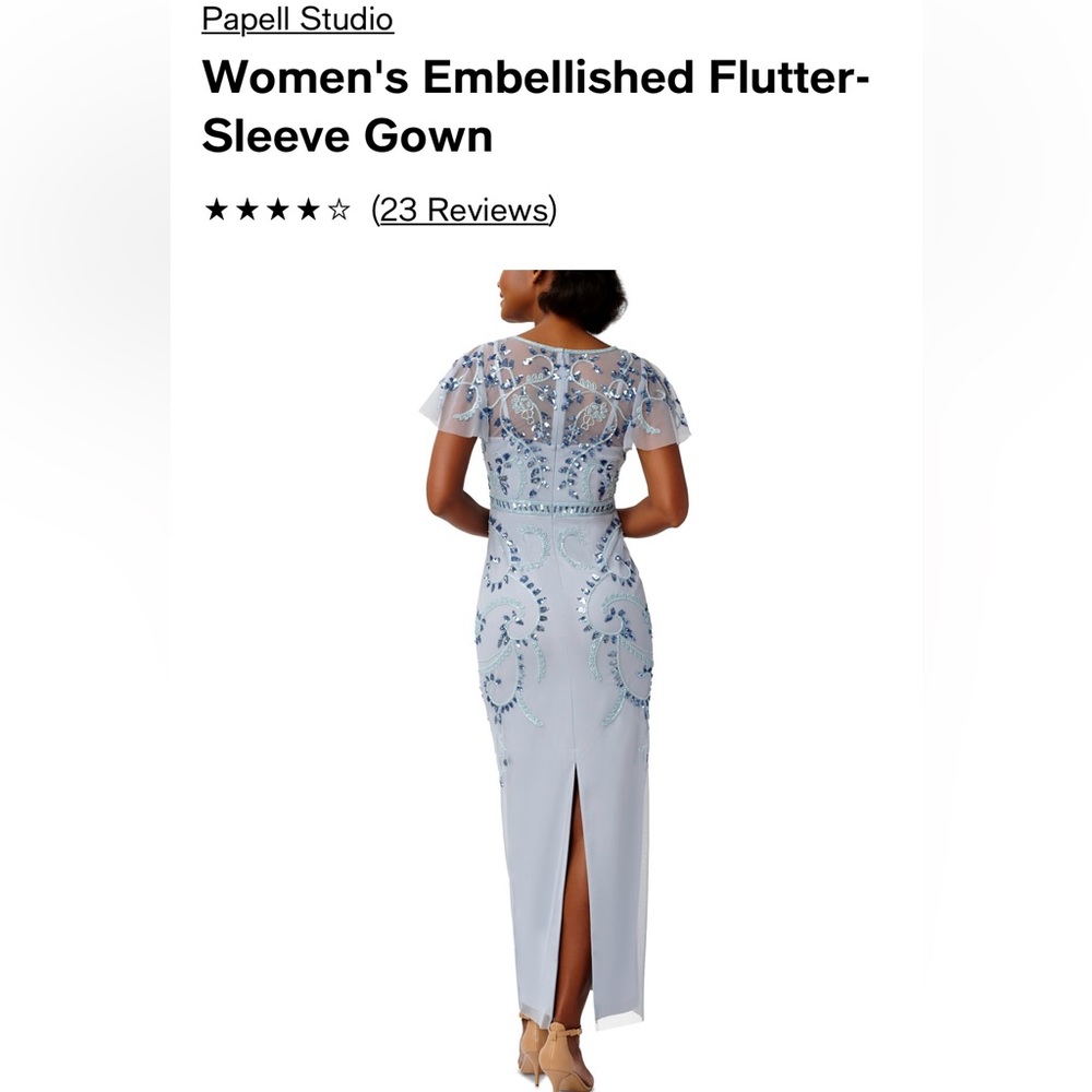 Womens studio Papell flutter gown light blue